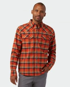 Stio Men's Junction Midweight Flannel Shirt - Camp, Lifestyle, Ski & Snowboard -Stio Sales Shop M Junction Midweight Flannel Shirt Risk Red Plaid 1