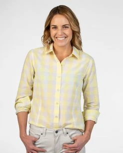 Stio Women's Emery Long Sleeve Shirt | Comfortable & Stylish Casual Top -Stio Sales Shop W Emery Shirt LS Lemonade Check 2