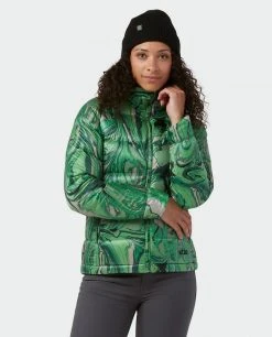 Stio Women's Hometown Down Hooded Jacket - Insulated Jacket for Camping, Skiing & Lifestyle -Stio Sales Shop W Hometown Down Hooded Jacket Verdant Marble Print 2