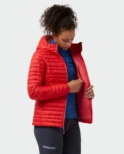 Stio Women's Pinion Down Hooded Jacket - Lightweight Insulated Jacket for Camping, Hiking & Skiing -Stio Sales Shop W Pinion Down Hooded Jacket Risk Red 3