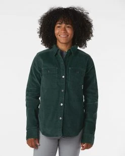 Stio Women's Saratoga Cord Shirt - Versatile Camp & Lifestyle Shirt -Stio Sales Shop W Saratoga Cord Shirt Treeline Green 1