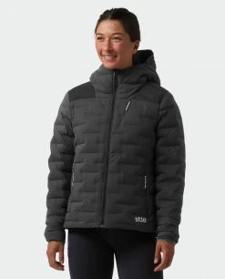 Stio Women's Skillet Stretch Down Hooded Jacket - Lightweight Insulated Jacket for Camping, Climbing, Skiing & Snowboarding -Stio Sales Shop W Skillet Stretch Down Hooded Jacket Boundary Black 1