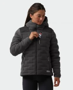 Stio Women's Skillet Stretch Down Hooded Jacket - Lightweight Insulated Jacket for Camping, Climbing, Skiing & Snowboarding -Stio Sales Shop W Skillet Stretch Down Hooded Jacket Boundary Black 2