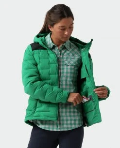 Stio Women's Skillet Stretch Down Hooded Jacket - Lightweight Insulated Jacket for Camping, Climbing, Skiing & Snowboarding -Stio Sales Shop W Skillet Stretch Down Hooded Jacket Greenery 2