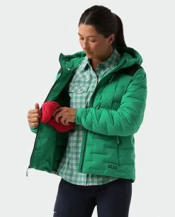 Stio Women's Skillet Stretch Down Hooded Jacket - Lightweight Insulated Jacket for Camping, Climbing, Skiing & Snowboarding -Stio Sales Shop W Skillet Stretch Down Hooded Jacket Greenery 3