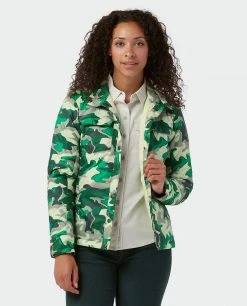 Stio Women's Skycrest Insulated Snap Shirt - Lightweight Camping & Lifestyle Jacket -Stio Sales Shop W Skycrest Snap Shirt Honey Dew Camo 1