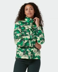 Stio Women's Skycrest Insulated Snap Shirt - Lightweight Camping & Lifestyle Jacket -Stio Sales Shop W Skycrest Snap Shirt Honey Dew Camo 2