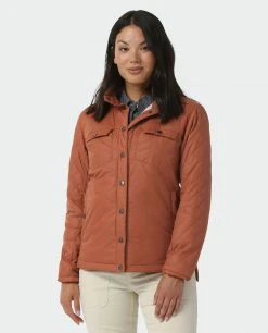 Stio Women's Skycrest Insulated Snap Shirt - Lightweight Camping & Lifestyle Jacket -Stio Sales Shop W Skycrest Snap Shirt Maple Brown 1