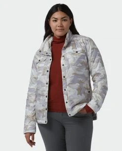 Stio Women's Skycrest Insulated Snap Shirt - Lightweight Camping & Lifestyle Jacket -Stio Sales Shop W Skycrest Snap Shirt Powder Fox Camo Alt 1
